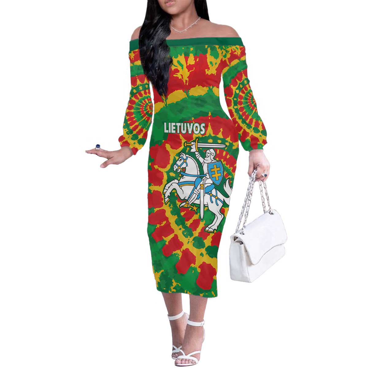 Lithuania Tie Dye Retro Basketball 1992 Personalized Family Matching Off The Shoulder Long Sleeve Dress and Hawaiian Shirt