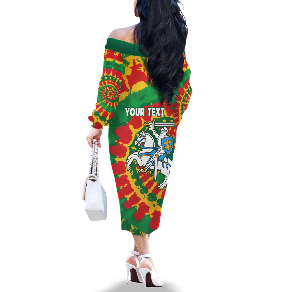 Lithuania Tie Dye Retro Basketball 1992 Personalized Family Matching Off The Shoulder Long Sleeve Dress and Hawaiian Shirt
