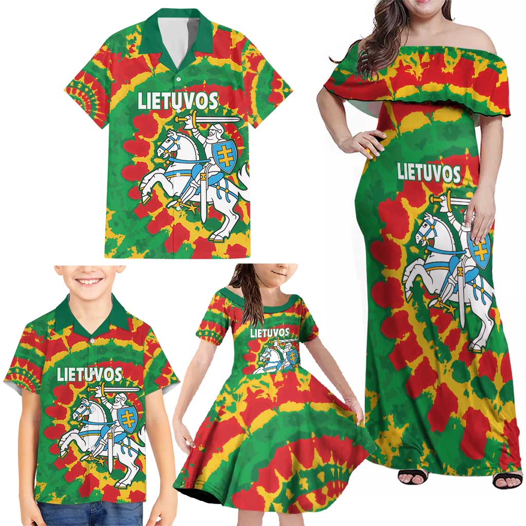 Lithuania Tie Dye Retro Basketball 1992 Personalized Family Matching Off Shoulder Maxi Dress and Hawaiian Shirt