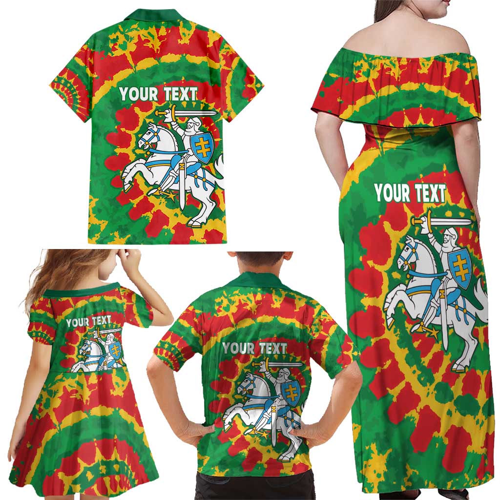 Lithuania Tie Dye Retro Basketball 1992 Personalized Family Matching Off Shoulder Maxi Dress and Hawaiian Shirt