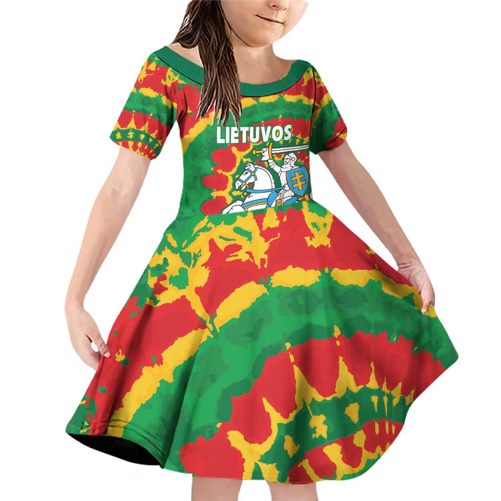 Lithuania Tie Dye Retro Basketball 1992 Personalized Family Matching Off Shoulder Short Dress and Hawaiian Shirt