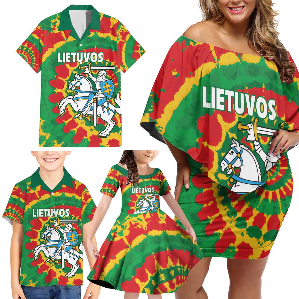 Lithuania Tie Dye Retro Basketball 1992 Personalized Family Matching Off Shoulder Short Dress and Hawaiian Shirt