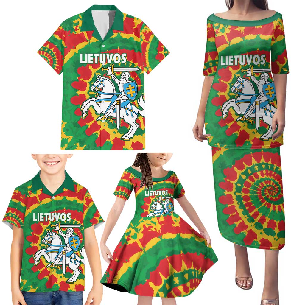 Lithuania Tie Dye Retro Basketball 1992 Personalized Family Matching Puletasi and Hawaiian Shirt