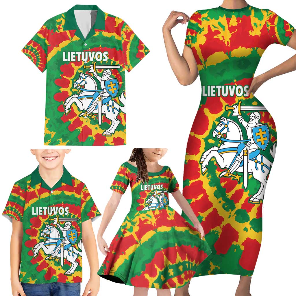 Lithuania Tie Dye Retro Basketball 1992 Personalized Family Matching Short Sleeve Bodycon Dress and Hawaiian Shirt