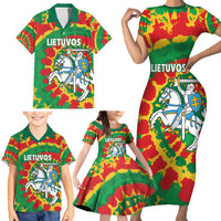 Lithuania Tie Dye Retro Basketball 1992 Personalized Family Matching Short Sleeve Bodycon Dress and Hawaiian Shirt