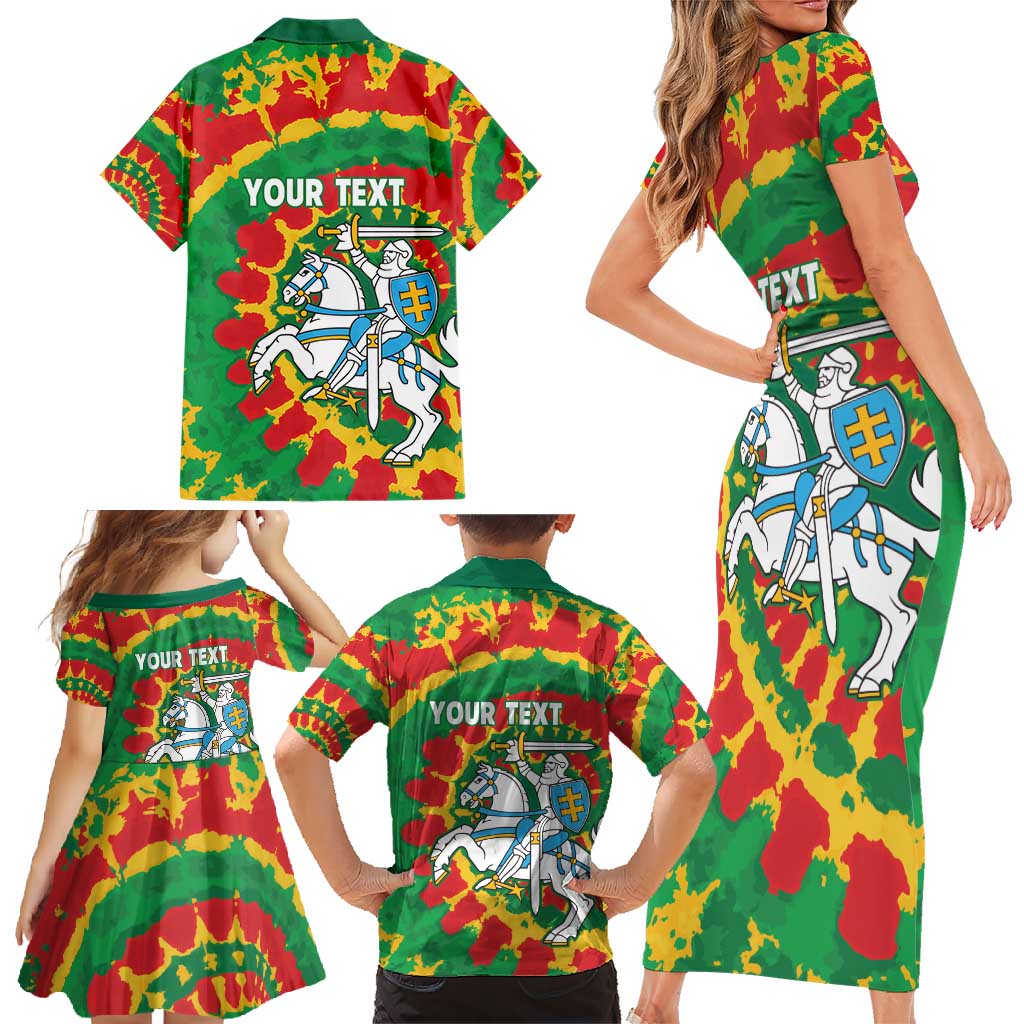 Lithuania Tie Dye Retro Basketball 1992 Personalized Family Matching Short Sleeve Bodycon Dress and Hawaiian Shirt