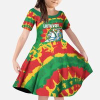 Lithuania Tie Dye Retro Basketball 1992 Personalized Kid Short Sleeve Dress