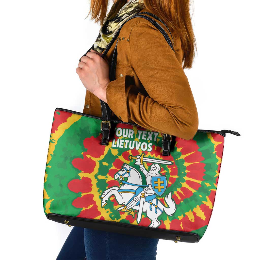 Lithuania Tie Dye Retro Basketball 1992 Personalized Leather Tote Bag