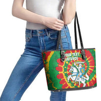 Lithuania Tie Dye Retro Basketball 1992 Personalized Leather Tote Bag