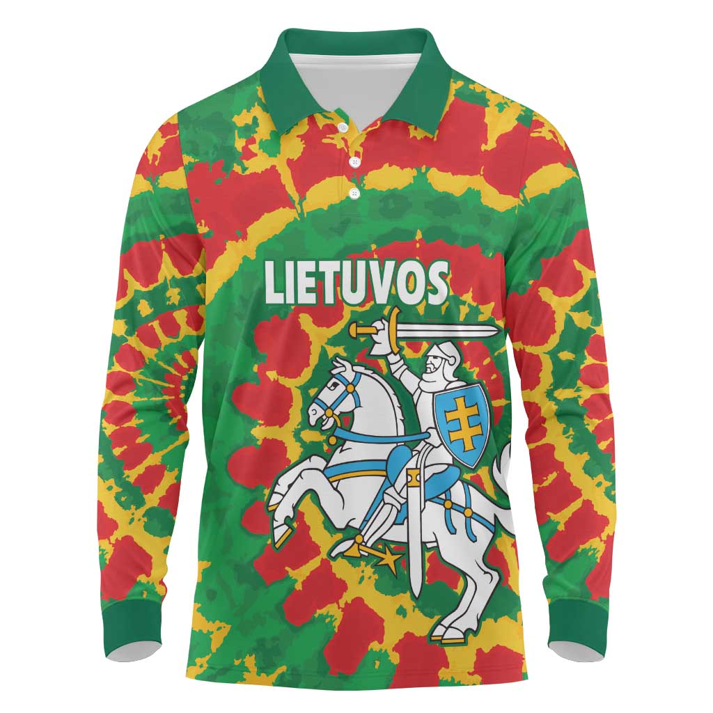 Lithuania Tie Dye Retro Basketball 1992 Personalized Long Sleeve Polo Shirt