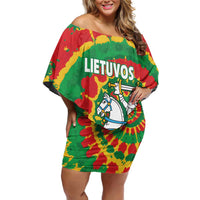 Lithuania Tie Dye Retro Basketball 1992 Personalized Off Shoulder Short Dress