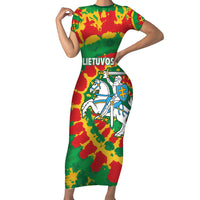 Lithuania Tie Dye Retro Basketball 1992 Personalized Short Sleeve Bodycon Dress