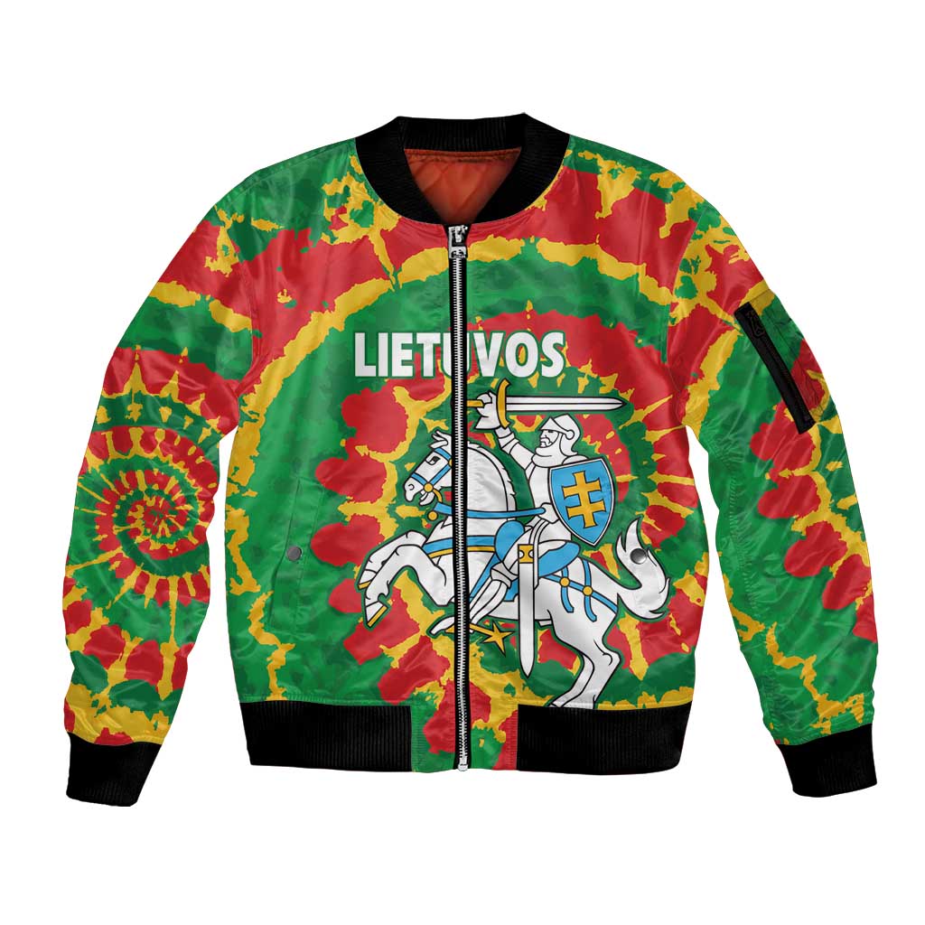 Lithuania Tie Dye Retro Basketball 1992 Personalized Sleeve Zip Bomber Jacket