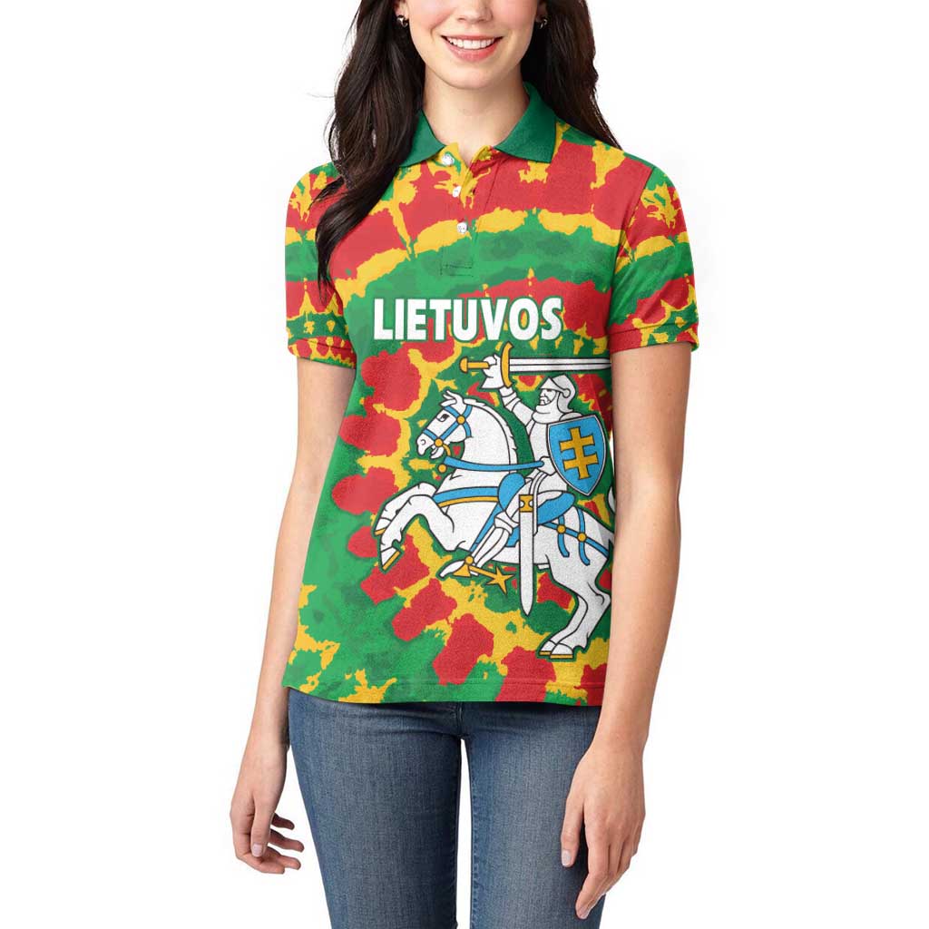 Lithuania Tie Dye Retro Basketball 1992 Personalized Women Polo Shirt