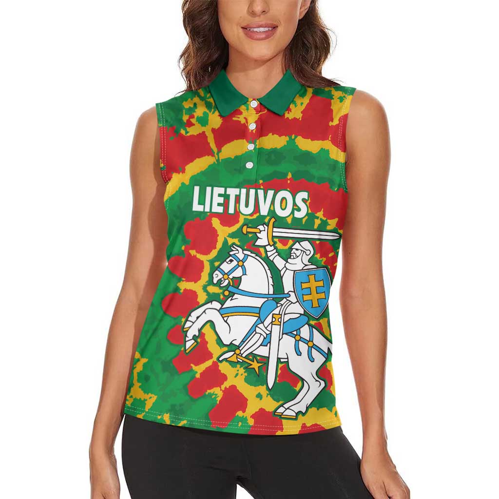Lithuania Tie Dye Retro Basketball 1992 Personalized Women Sleeveless Polo Shirt