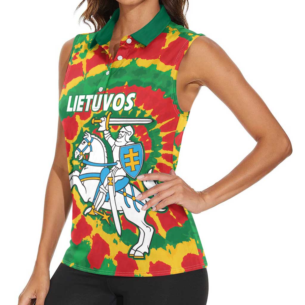 Lithuania Tie Dye Retro Basketball 1992 Personalized Women Sleeveless Polo Shirt