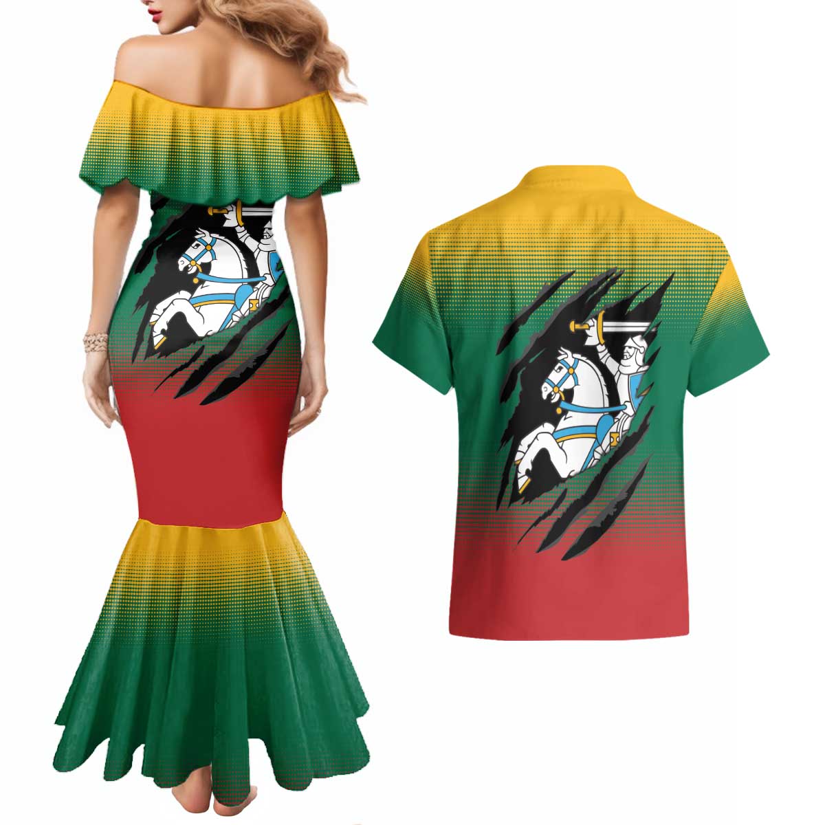Lithuania Vytis Couples Matching Mermaid Dress and Hawaiian Shirt Lietuvos Chasing and Fighting