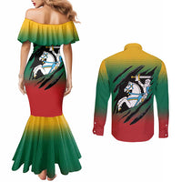 Lithuania Vytis Couples Matching Mermaid Dress and Long Sleeve Button Shirt Lietuvos Chasing and Fighting