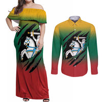 Lithuania Vytis Couples Matching Off Shoulder Maxi Dress and Long Sleeve Button Shirt Lietuvos Chasing and Fighting