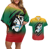 Lithuania Vytis Couples Matching Off Shoulder Short Dress and Hawaiian Shirt Lietuvos Chasing and Fighting