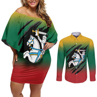 Lithuania Vytis Couples Matching Off Shoulder Short Dress and Long Sleeve Button Shirt Lietuvos Chasing and Fighting