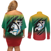 Lithuania Vytis Couples Matching Off Shoulder Short Dress and Long Sleeve Button Shirt Lietuvos Chasing and Fighting