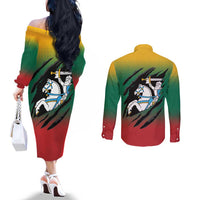 Lithuania Vytis Couples Matching Off The Shoulder Long Sleeve Dress and Long Sleeve Button Shirt Lietuvos Chasing and Fighting