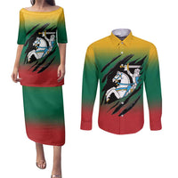 Lithuania Vytis Couples Matching Puletasi and Long Sleeve Button Shirt Lietuvos Chasing and Fighting