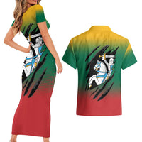 Lithuania Vytis Couples Matching Short Sleeve Bodycon Dress and Hawaiian Shirt Lietuvos Chasing and Fighting