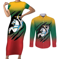 Lithuania Vytis Couples Matching Short Sleeve Bodycon Dress and Long Sleeve Button Shirt Lietuvos Chasing and Fighting