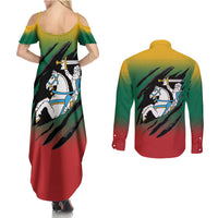 Lithuania Vytis Couples Matching Summer Maxi Dress and Long Sleeve Button Shirt Lietuvos Chasing and Fighting
