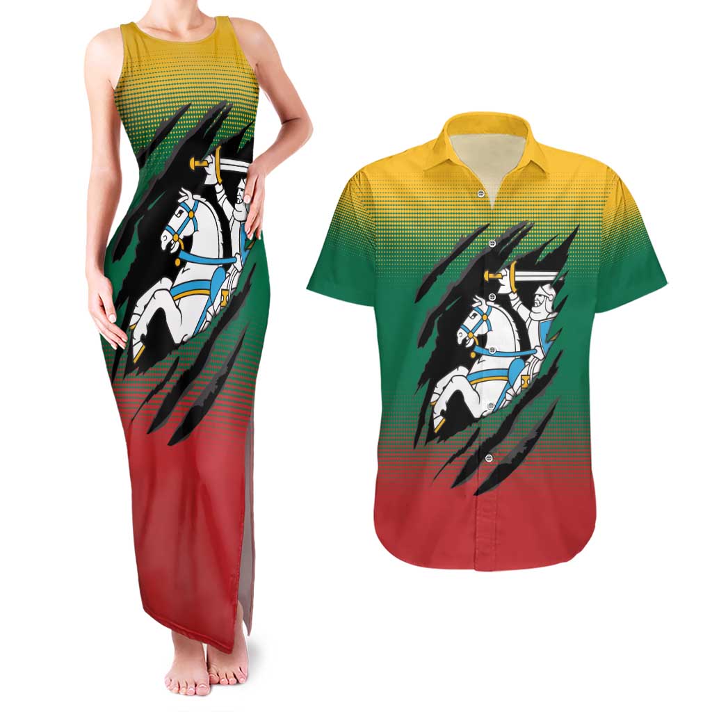 Lithuania Vytis Couples Matching Tank Maxi Dress and Hawaiian Shirt Lietuvos Chasing and Fighting