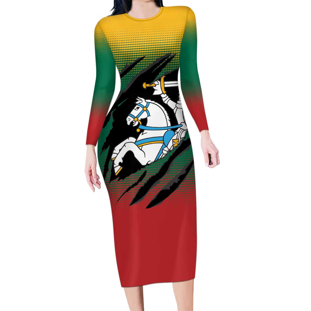 Lithuania Vytis Family Matching Long Sleeve Bodycon Dress and Hawaiian Shirt Lietuvos Chasing and Fighting