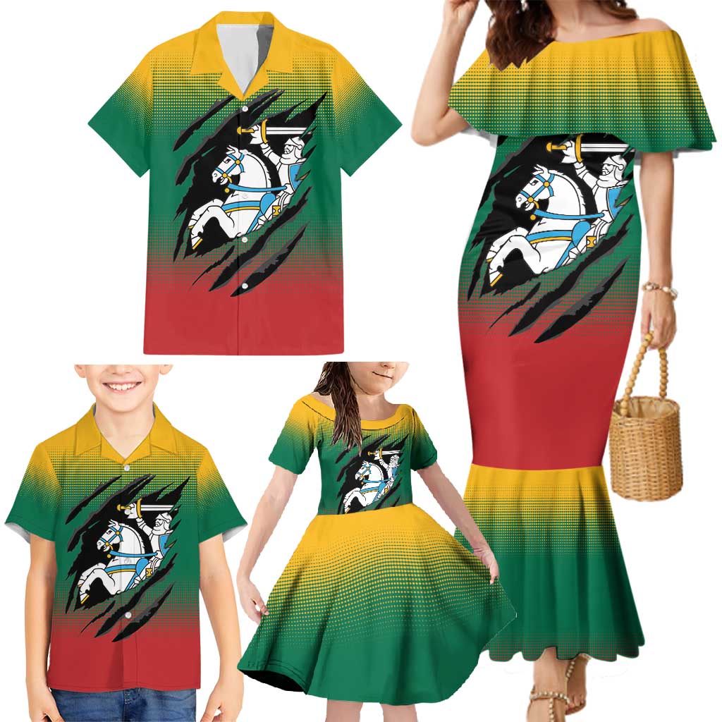 Lithuania Vytis Family Matching Mermaid Dress and Hawaiian Shirt Lietuvos Chasing and Fighting