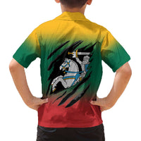Lithuania Vytis Family Matching Off The Shoulder Long Sleeve Dress and Hawaiian Shirt Lietuvos Chasing and Fighting