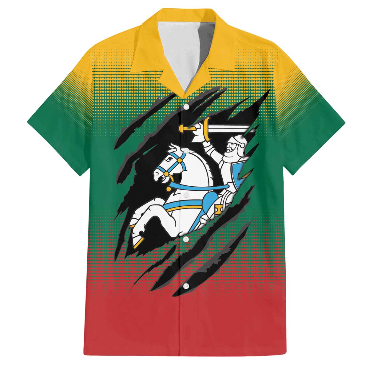 Lithuania Vytis Family Matching Off The Shoulder Long Sleeve Dress and Hawaiian Shirt Lietuvos Chasing and Fighting