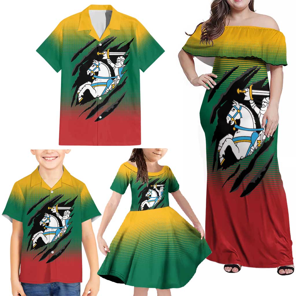 Lithuania Vytis Family Matching Off Shoulder Maxi Dress and Hawaiian Shirt Lietuvos Chasing and Fighting