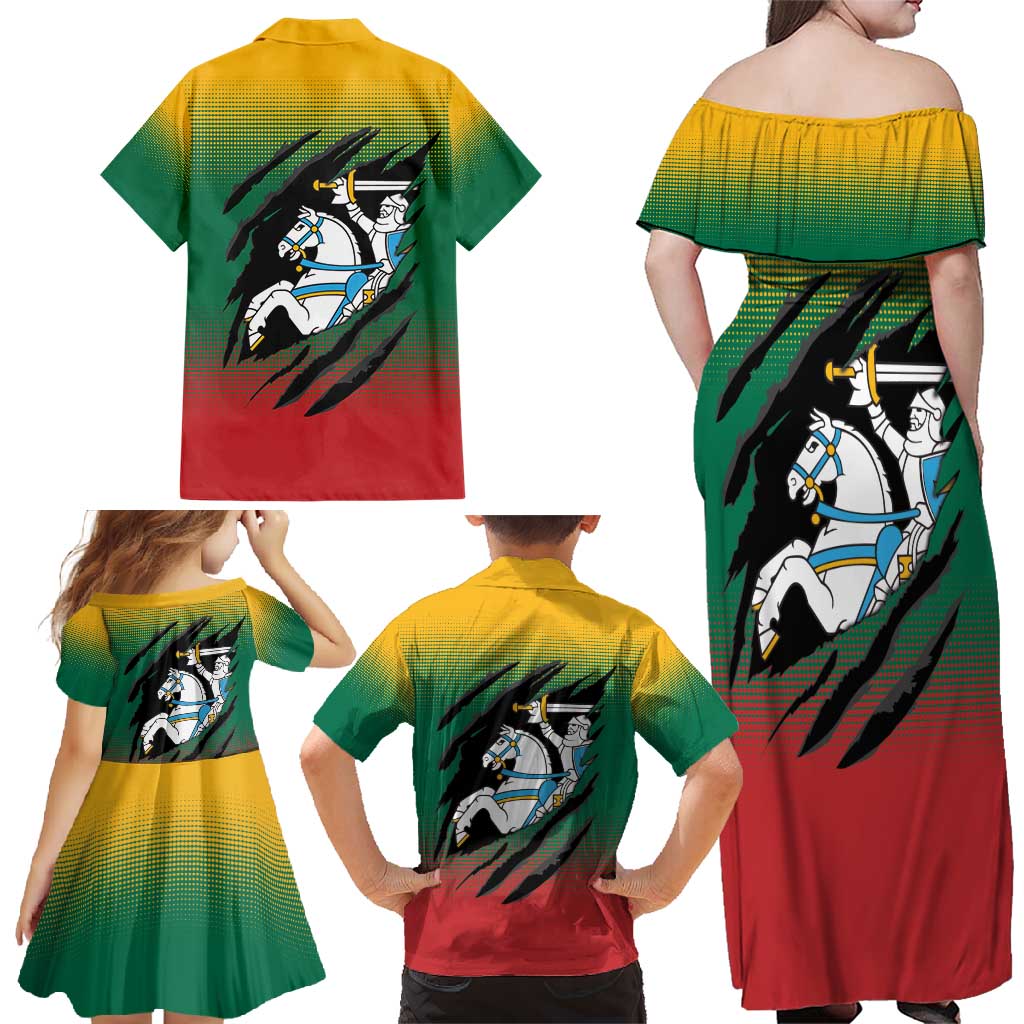 Lithuania Vytis Family Matching Off Shoulder Maxi Dress and Hawaiian Shirt Lietuvos Chasing and Fighting