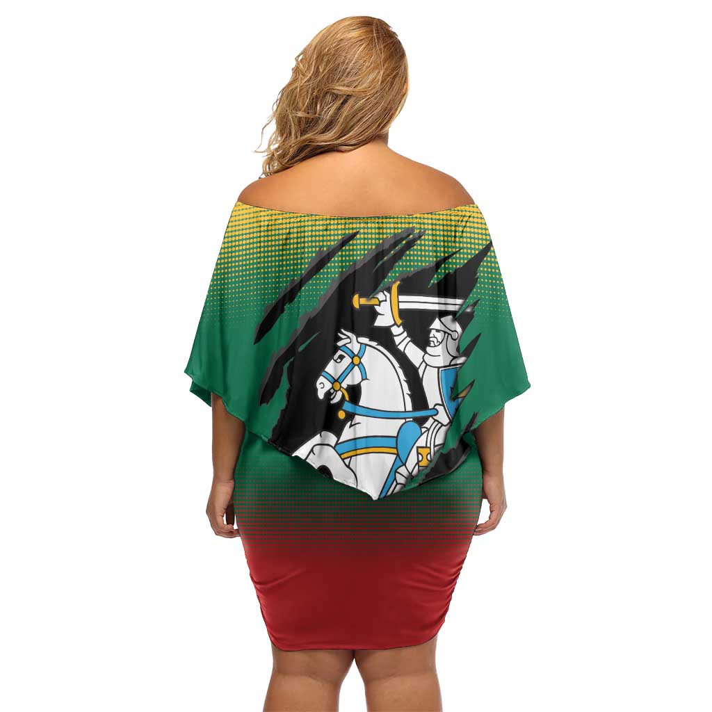 Lithuania Vytis Family Matching Off Shoulder Short Dress and Hawaiian Shirt Lietuvos Chasing and Fighting