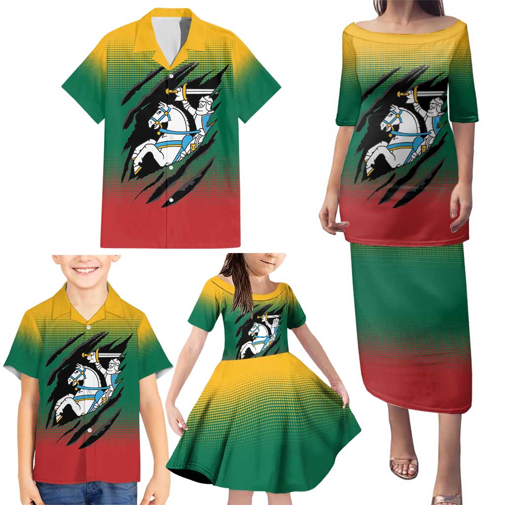 Lithuania Vytis Family Matching Puletasi and Hawaiian Shirt Lietuvos Chasing and Fighting