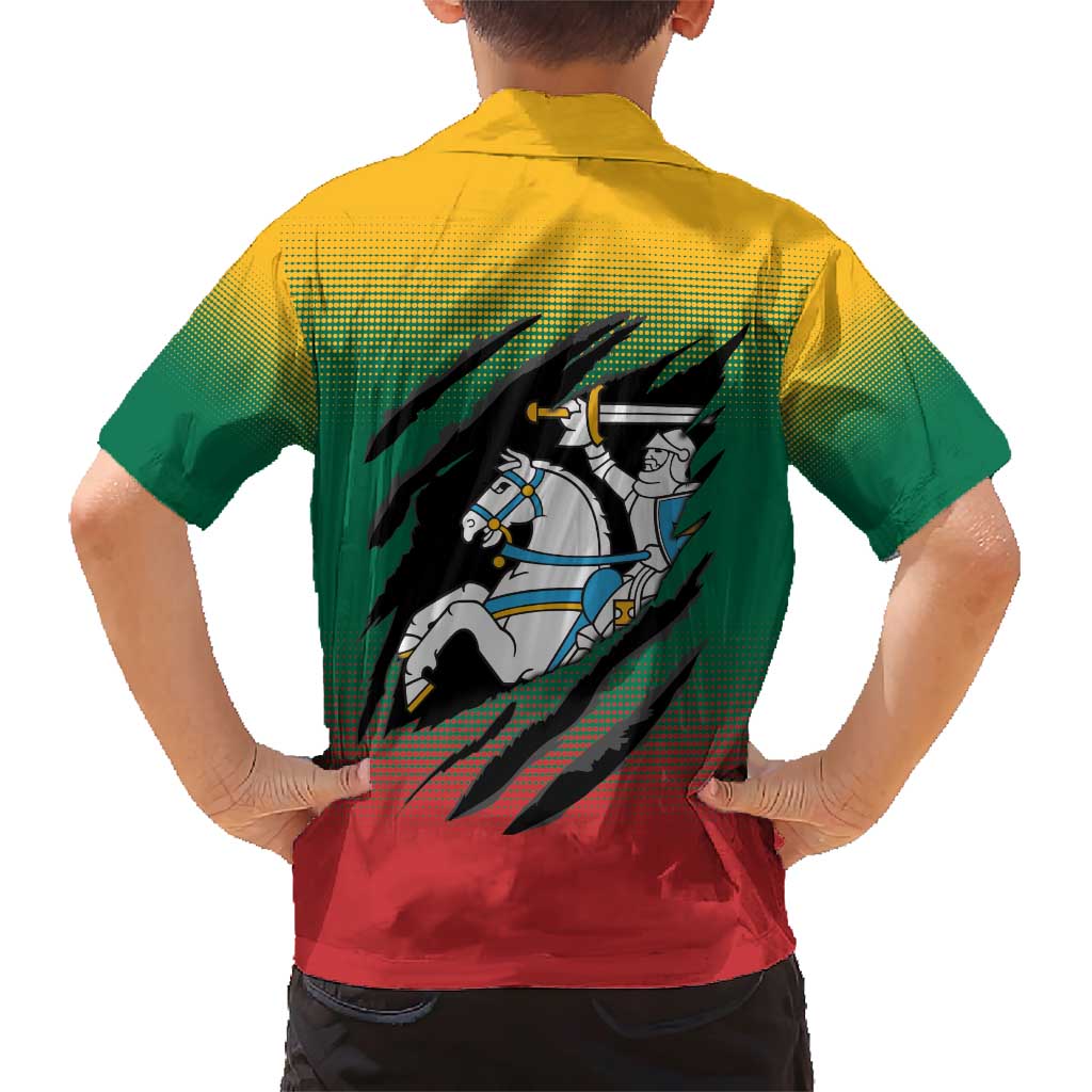 Lithuania Vytis Family Matching Short Sleeve Bodycon Dress and Hawaiian Shirt Lietuvos Chasing and Fighting