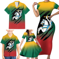 Lithuania Vytis Family Matching Short Sleeve Bodycon Dress and Hawaiian Shirt Lietuvos Chasing and Fighting