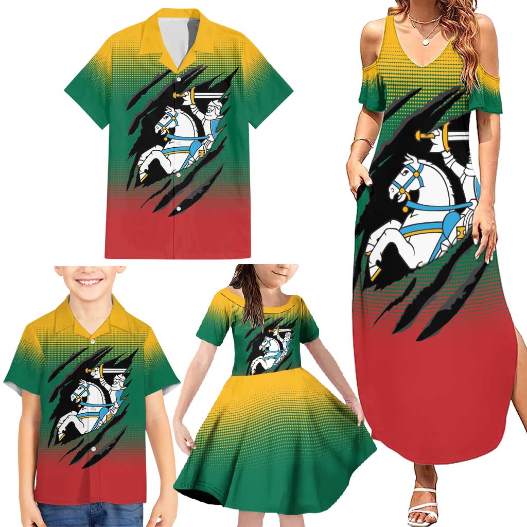 Lithuania Vytis Family Matching Summer Maxi Dress and Hawaiian Shirt Lietuvos Chasing and Fighting
