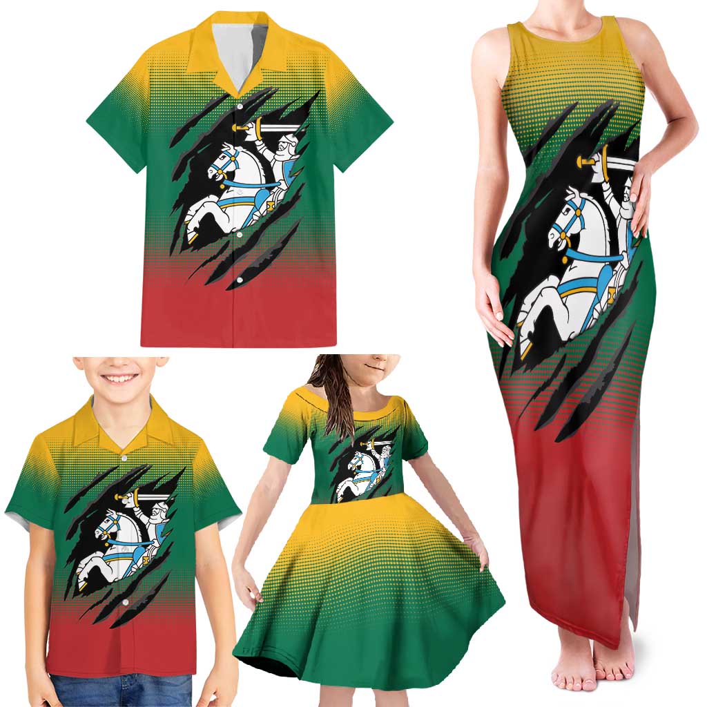 Lithuania Vytis Family Matching Tank Maxi Dress and Hawaiian Shirt Lietuvos Chasing and Fighting