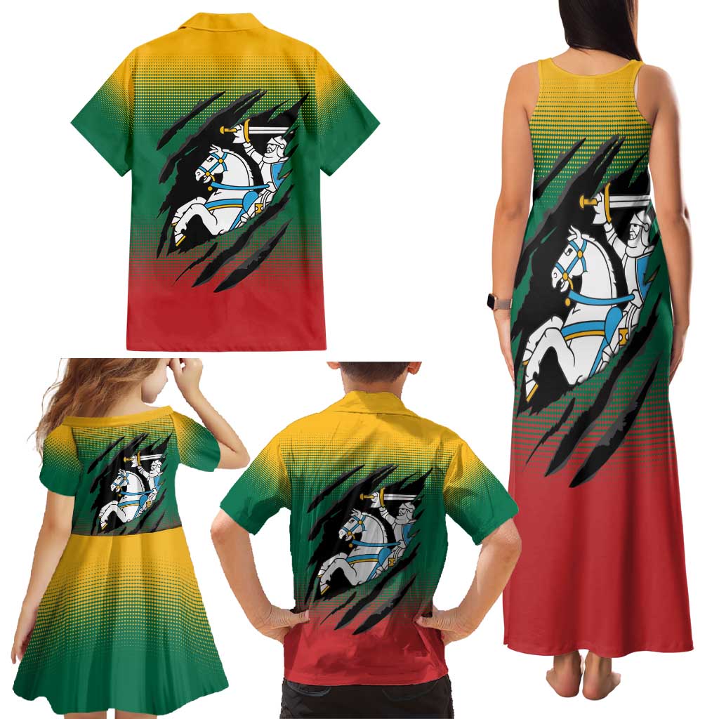 Lithuania Vytis Family Matching Tank Maxi Dress and Hawaiian Shirt Lietuvos Chasing and Fighting
