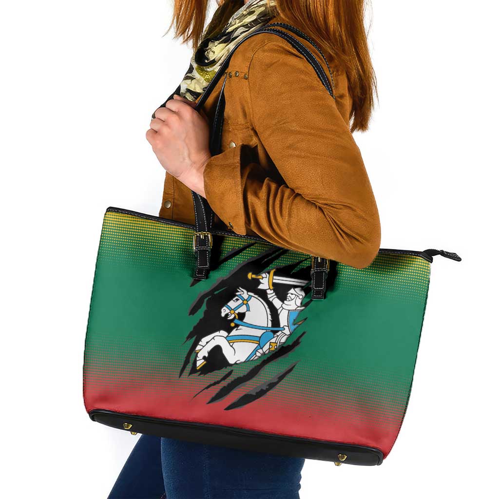 Lithuania Vytis Leather Tote Bag Lietuvos Chasing and Fighting
