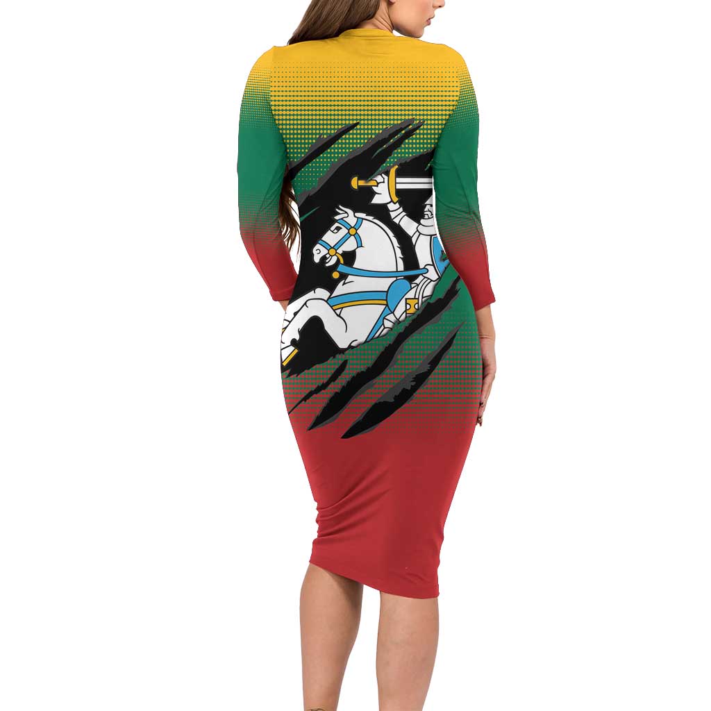 Lithuania Vytis Long Sleeve Bodycon Dress Lietuvos Chasing and Fighting