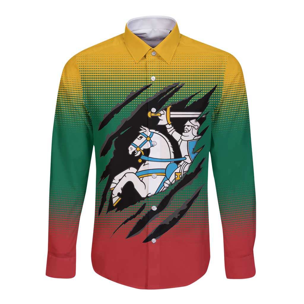 Lithuania Vytis Long Sleeve Button Shirt Lietuvos Chasing and Fighting