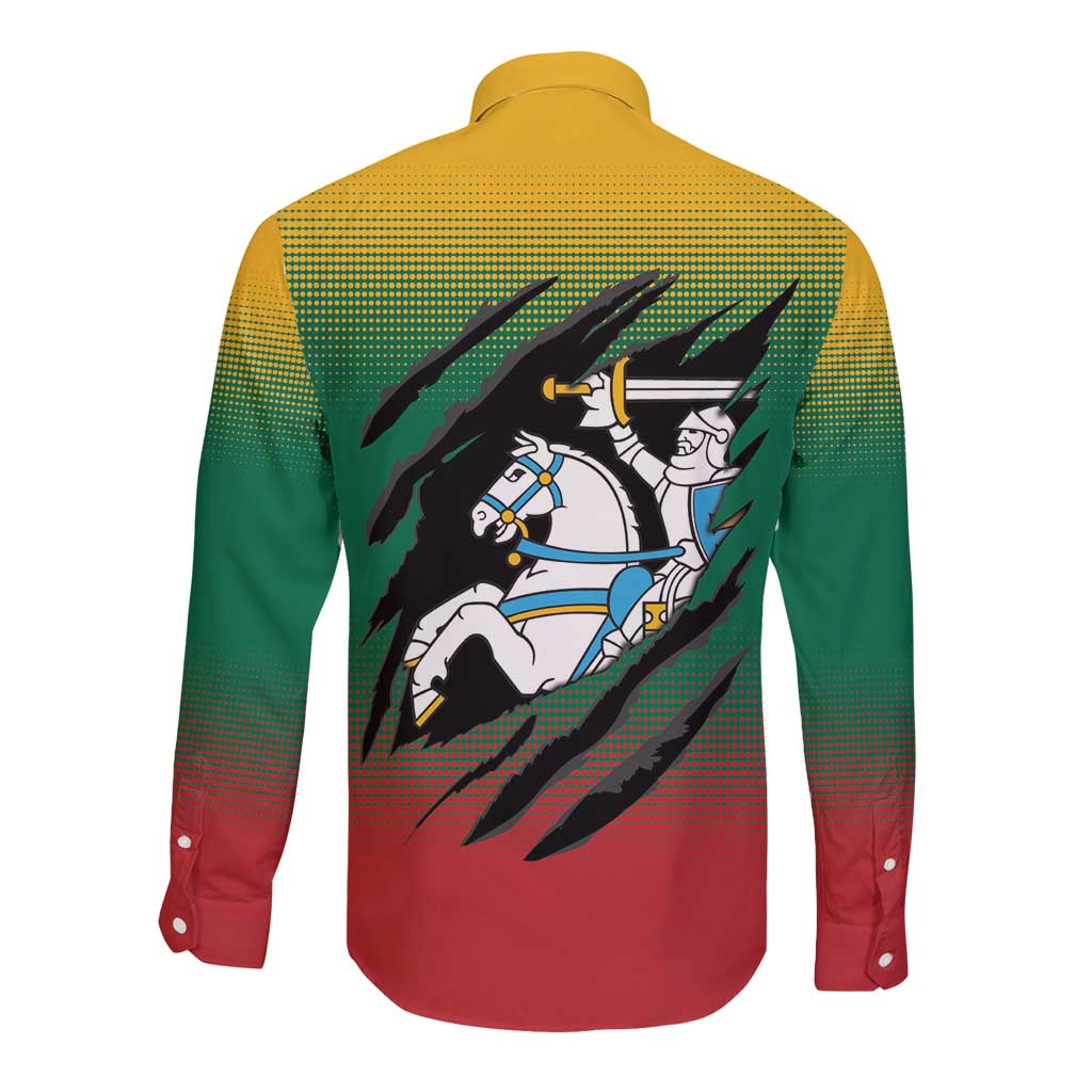 Lithuania Vytis Long Sleeve Button Shirt Lietuvos Chasing and Fighting
