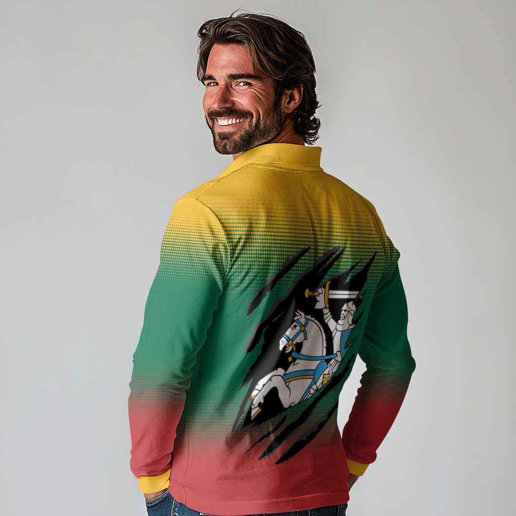 Lithuania Vytis Long Sleeve Polo Shirt Lietuvos Chasing and Fighting